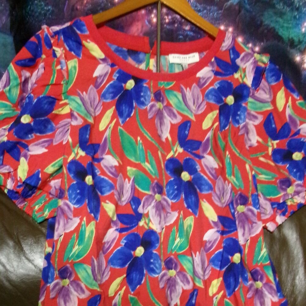 NWT Skies Are Blue 1X Vibrant Red Floral Blouse - Picture 2 of 10